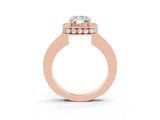 Rose gold Cushion Cut Halo Diamond Engagement Ring with Milgrain Pave Band and Four-Prong Setting_3