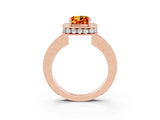 Rose gold Cushion Cut Halo Diamond Engagement Ring with Milgrain Pave Band and Four-Prong Setting_3