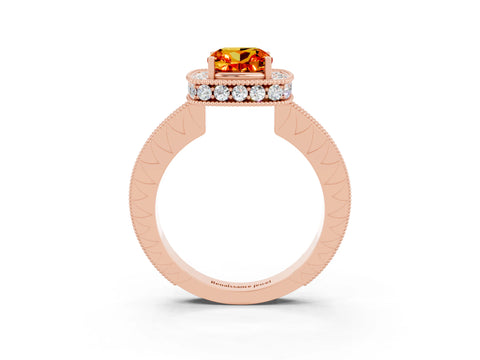 Rose gold Cushion Cut Halo Diamond Engagement Ring with Milgrain Pave Band and Four-Prong Setting_3