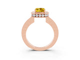 Rose gold Cushion Cut Halo Diamond Engagement Ring with Milgrain Pave Band and Four-Prong Setting_3