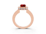 Rose gold Cushion Cut Halo Diamond Engagement Ring with Milgrain Pave Band and Four-Prong Setting_3