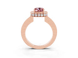 Rose gold Cushion Cut Halo Diamond Engagement Ring with Milgrain Pave Band and Four-Prong Setting_3