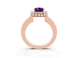 Rose gold Cushion Cut Halo Diamond Engagement Ring with Milgrain Pave Band and Four-Prong Setting_3