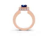 Rose gold Cushion Cut Halo Diamond Engagement Ring with Milgrain Pave Band and Four-Prong Setting_3