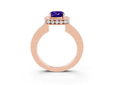 Rose gold Cushion Cut Halo Diamond Engagement Ring with Milgrain Pave Band and Four-Prong Setting_3