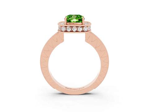 Rose gold Cushion Cut Halo Diamond Engagement Ring with Milgrain Pave Band and Four-Prong Setting_3