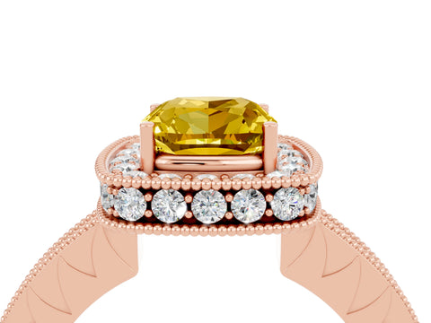 Rose gold Cushion Cut Halo Diamond Engagement Ring with Milgrain Pave Band and Four-Prong Setting_4