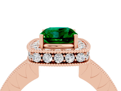 Rose gold Cushion Cut Halo Diamond Engagement Ring with Milgrain Pave Band and Four-Prong Setting_4