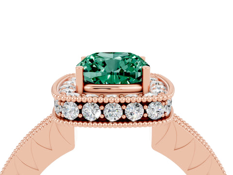 Rose gold Cushion Cut Halo Diamond Engagement Ring with Milgrain Pave Band and Four-Prong Setting_4