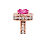 Rose gold Cushion Cut Halo Diamond Engagement Ring with Milgrain Pave Band and Four-Prong Setting_5