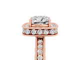 Rose gold Cushion Cut Halo Diamond Engagement Ring with Milgrain Pave Band and Four-Prong Setting_5
