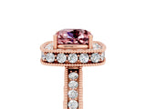 Rose gold Cushion Cut Halo Diamond Engagement Ring with Milgrain Pave Band and Four-Prong Setting_5