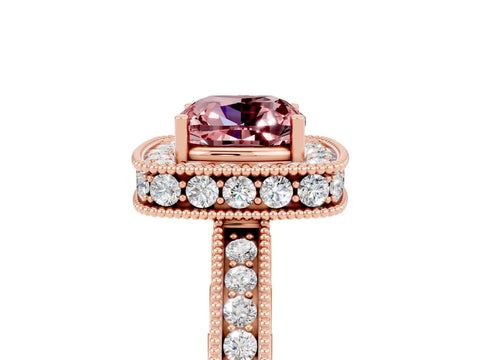 Rose gold Cushion Cut Halo Diamond Engagement Ring with Milgrain Pave Band and Four-Prong Setting_5