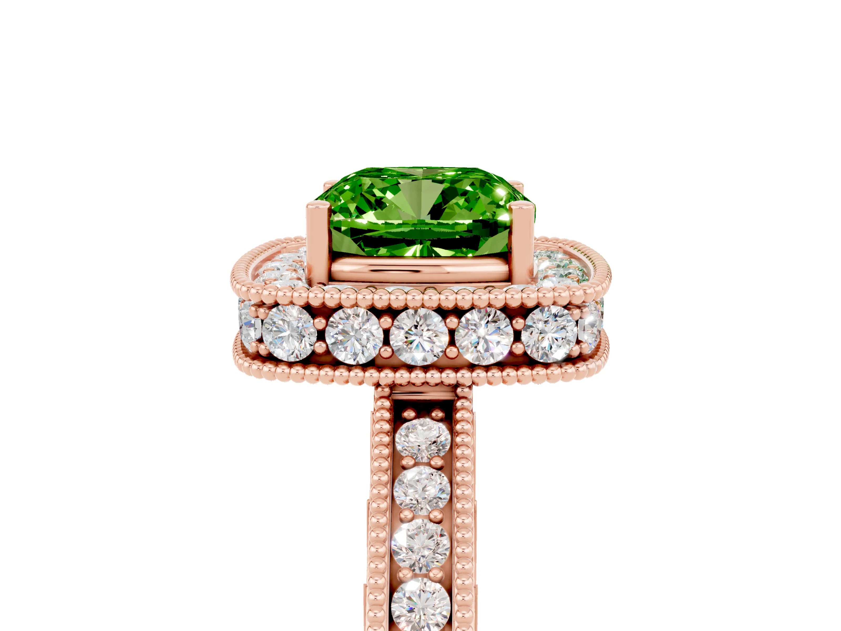 Rose gold Cushion Cut Halo Diamond Engagement Ring with Milgrain Pave Band and Four-Prong Setting_5