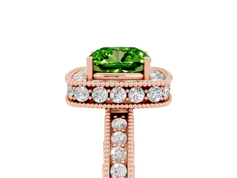 Rose gold Cushion Cut Halo Diamond Engagement Ring with Milgrain Pave Band and Four-Prong Setting_5