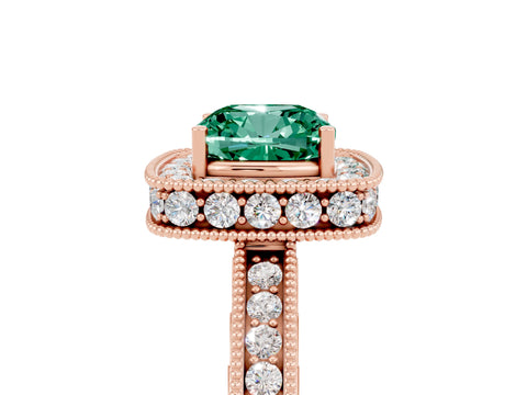 Rose gold Cushion Cut Halo Diamond Engagement Ring with Milgrain Pave Band and Four-Prong Setting_5