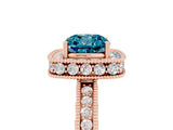 Rose gold Cushion Cut Halo Diamond Engagement Ring with Milgrain Pave Band and Four-Prong Setting_5