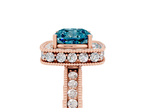Rose gold Cushion Cut Halo Diamond Engagement Ring with Milgrain Pave Band and Four-Prong Setting_5