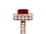 Rose gold Cushion Cut Halo Diamond Engagement Ring with Milgrain Pave Band and Four-Prong Setting_5