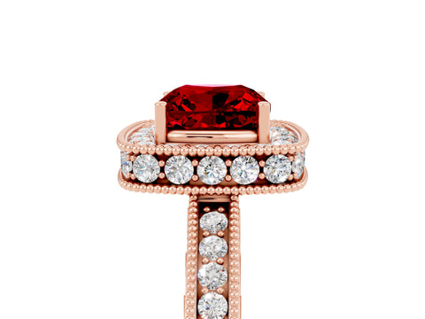 Rose gold Cushion Cut Halo Diamond Engagement Ring with Milgrain Pave Band and Four-Prong Setting_5