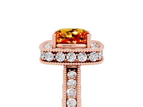 Rose gold Cushion Cut Halo Diamond Engagement Ring with Milgrain Pave Band and Four-Prong Setting_5