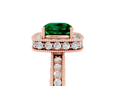 Rose gold Cushion Cut Halo Diamond Engagement Ring with Milgrain Pave Band and Four-Prong Setting_5