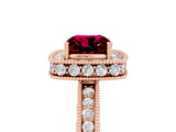 Rose gold Cushion Cut Halo Diamond Engagement Ring with Milgrain Pave Band and Four-Prong Setting_5