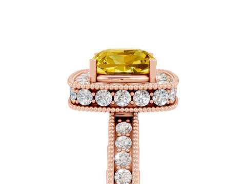 Rose gold Cushion Cut Halo Diamond Engagement Ring with Milgrain Pave Band and Four-Prong Setting_5