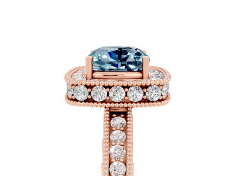 Rose gold Cushion Cut Halo Diamond Engagement Ring with Milgrain Pave Band and Four-Prong Setting_5
