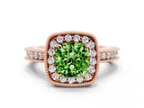 Rose gold Cushion Cut Halo Diamond Engagement Ring with Milgrain Pave Band and Four-Prong Setting