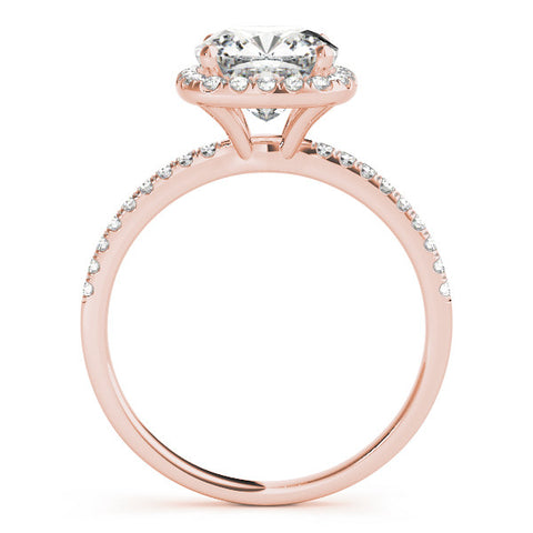 Rose gold Cushion Cut Halo Diamond Engagement Ring with Pave Band and Four-Prong Setting 2