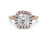 Rose gold Cushion Cut Halo Diamond Engagement Ring with Pave Band and Four-Prong Setting_23