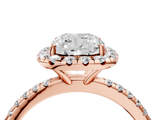 Rose gold Cushion Cut Halo Diamond Engagement Ring with Pave Band and Four-Prong Setting_27