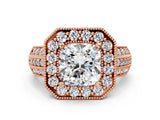 Rose gold Cushion Cut Halo Diamond Engagement Ring with Pave Split Shank and Four-Prong Setting_3