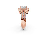 Rose gold Cushion Cut Halo Diamond Engagement Ring with Pave Split Shank and Four-Prong Setting_5