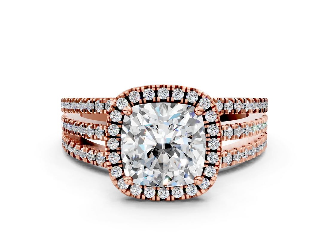 Rose gold Cushion Cut Halo Diamond Engagement Ring with Split Shank and Four-Prong Setting_20