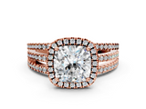 Rose gold Cushion Cut Halo Diamond Engagement Ring with Split Shank and Four-Prong Setting_20