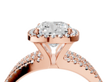 Rose gold Cushion Cut Halo Diamond Engagement Ring with Split Shank and Four-Prong Setting_24