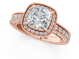 Rose gold Cushion Cut Halo Diamond Pave Band Ring with Four-Prong Setting_62