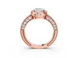 Rose gold Cushion Cut Halo Diamond Pave Band Ring with Four-Prong Setting_64