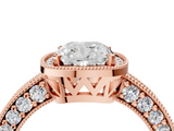 Rose gold Cushion Cut Halo Diamond Pave Band Ring with Four-Prong Setting_65