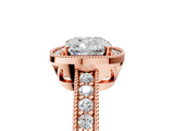 Rose gold Cushion Cut Halo Diamond Pave Band Ring with Four-Prong Setting_66