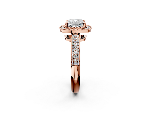 Rose gold Cushion Cut Halo Diamond Pave Band with Four-Prong Setting
