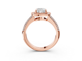Rose gold Cushion Cut Halo Diamond Pave Band with Four-Prong Setting_54