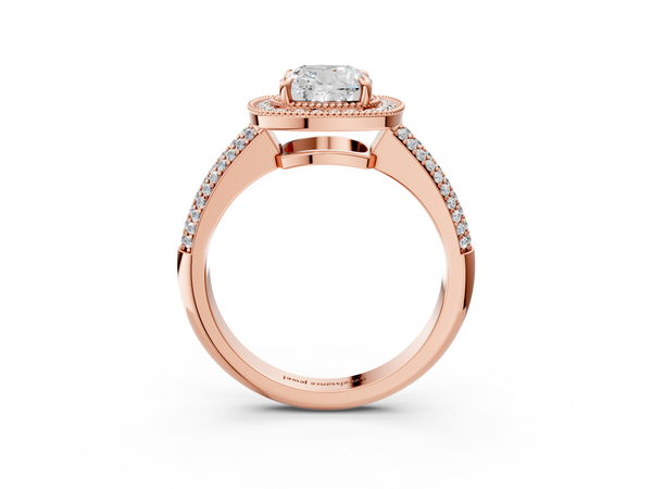 Rose gold Cushion Cut Halo Diamond Pave Band with Four-Prong Setting