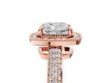 Rose gold Cushion Cut Halo Diamond Pave Band with Four-Prong Setting_56