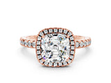 Rose gold Cushion Cut Halo Diamond Pave Band with Prong Setting