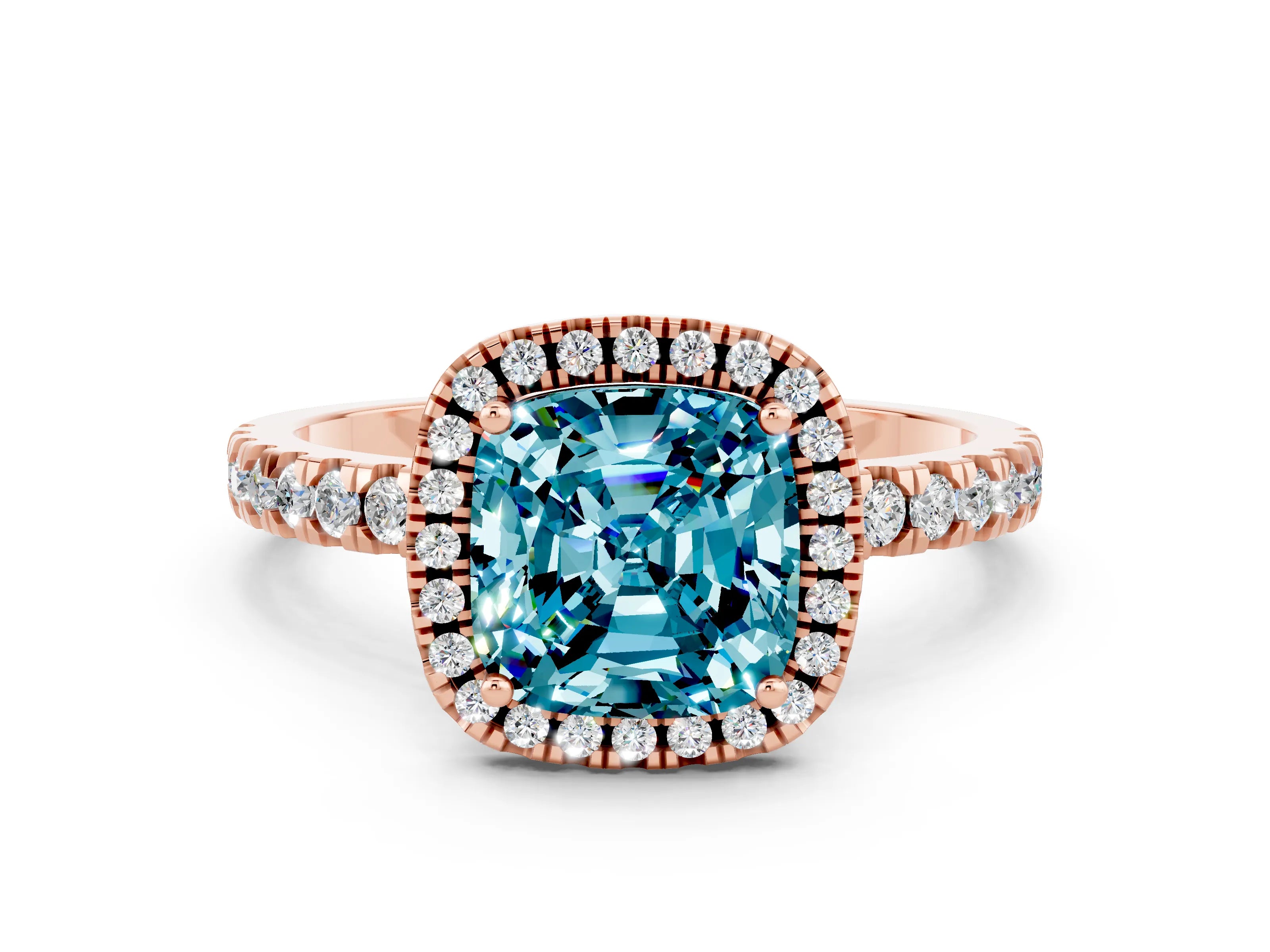 Rose gold Cushion Cut Halo Diamond Pave Band with Prong Setting