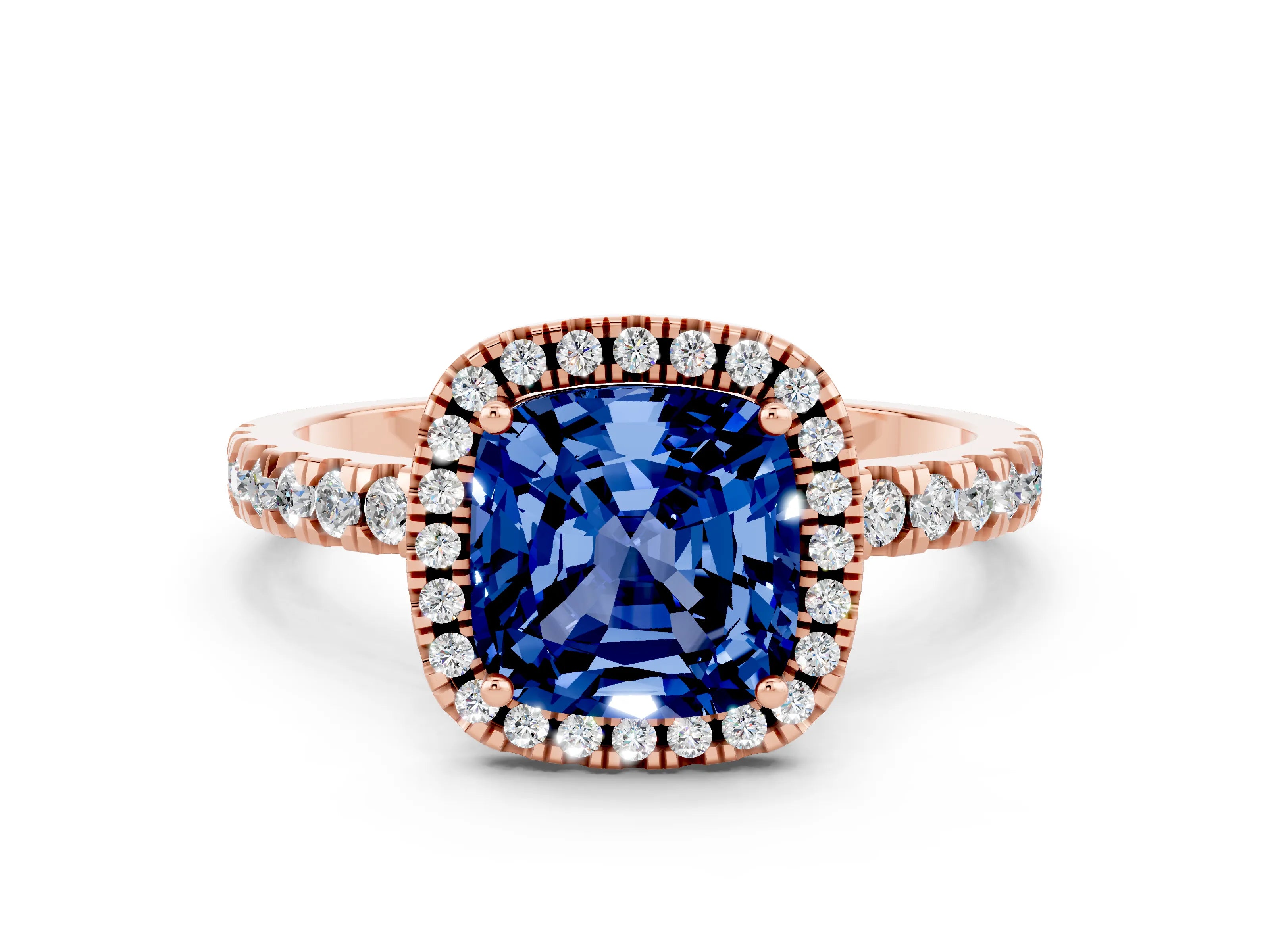 Rose gold Cushion Cut Halo Diamond Pave Band with Prong Setting