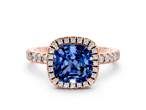 Rose gold Cushion Cut Halo Diamond Pave Band with Prong Setting